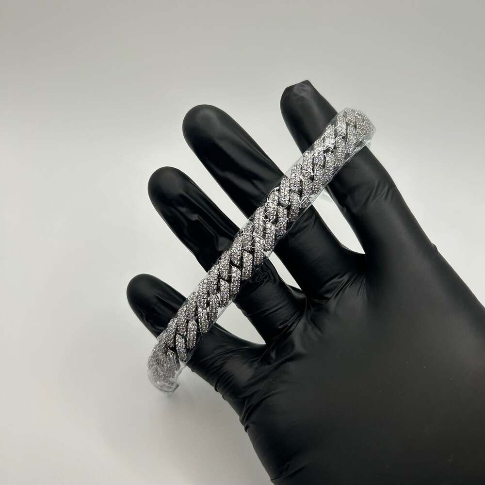 Moissanite Cuban Bracelet Miami Iced Out VVS1 Silver 12mm 2 Row 8 Inch GRA